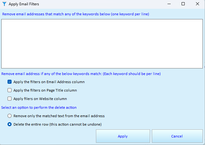 Apply Email Filters dialog