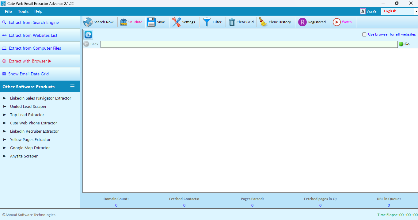 Extract with Browser mode interface