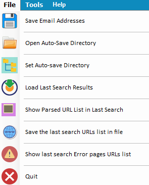 File Menu expanded of Cute Web Email Extractorf