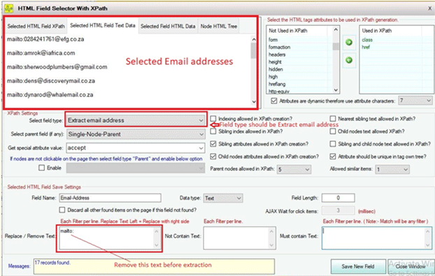 Anysite Scraper Select Email Field Type
