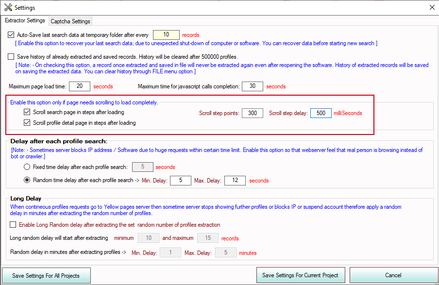 Anysite Scraper Scroll Settings