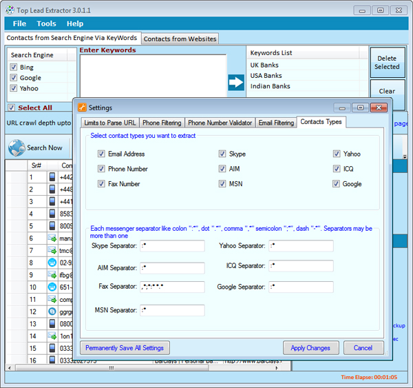Web Lead Scraping Software Email Filers Screenshot