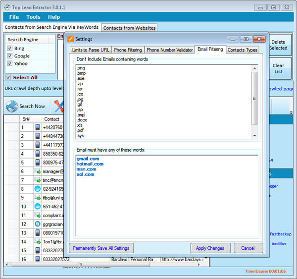 Web Lead Scraping Software Email Filers Screenshot